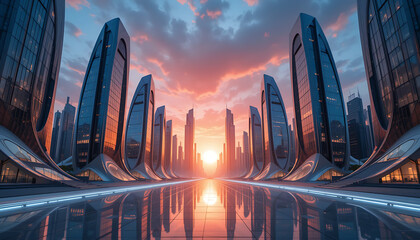 Futuristic Cityscape | Stunning Sci-Fi Skyline at Sunset