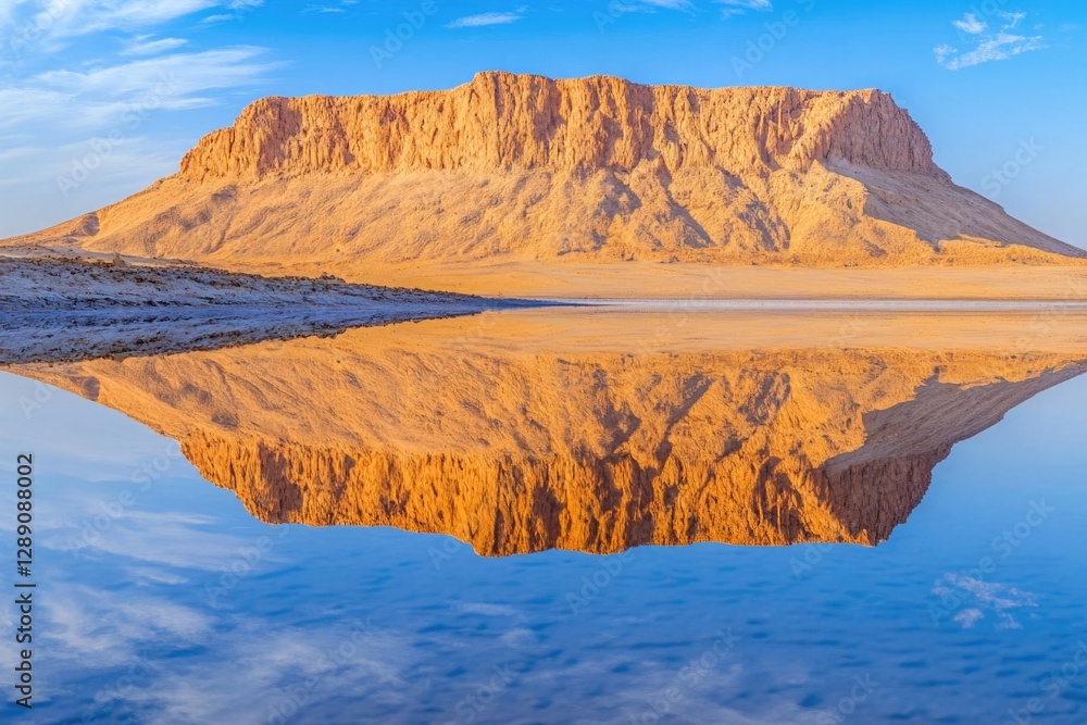 Aufkleber a mountain is reflected in a still body of water, creating a perfect mirrored image