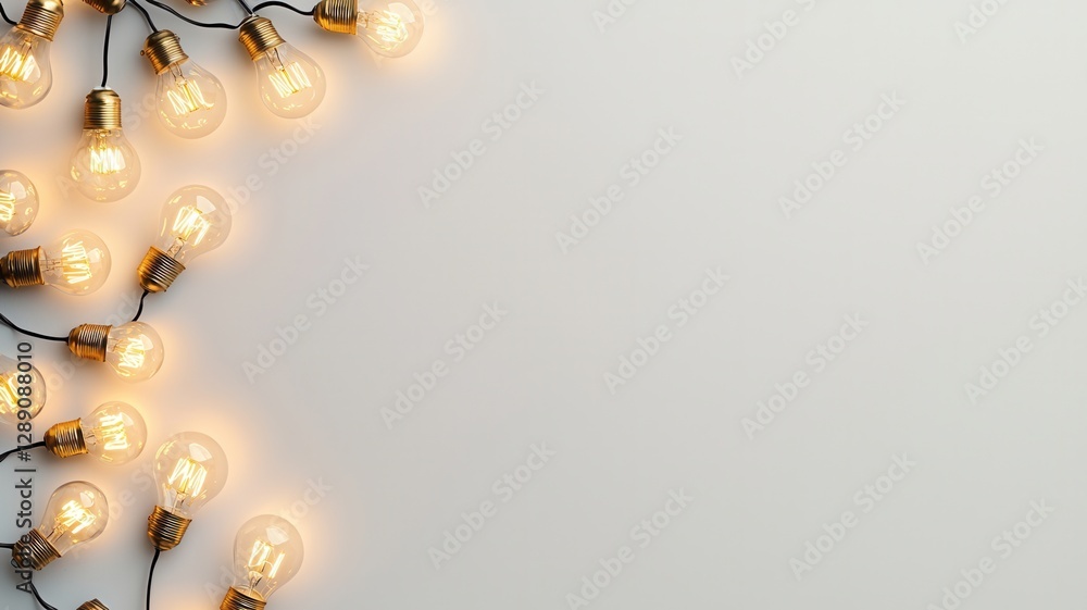 Poster lit christmas light bulbs hanging from a beige string against a pink wall create a warm, inviting at