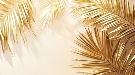 Golden palm leaves on light background highlighting tropical elegance