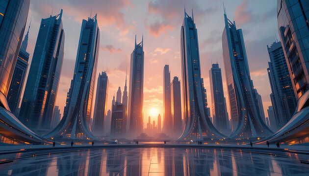 Futuristic Cityscape | Stunning Sci-Fi Skyline at Sunset