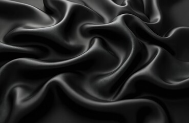 Obraz premium Abstract black silk background with flowing wavy folds. Luxurious smooth soft material with shiny texture, elegant drapery for fashion clothes, curtains or decoration. Textile design element.