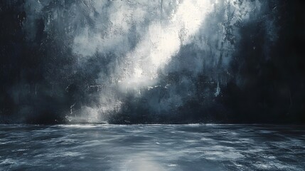 Dramatic Stormy Seascape with Powerful Waves Crashing Against Rugged Coastline Under Ominous Dark Clouds