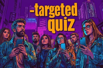 Obraz premium Group of young individuals using smartphones in a vibrant stylized setting