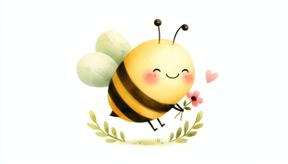 Minimalist watercolor illustration of Cute cartoon bee