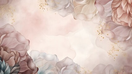 "Layered watercolor washes in mint, peach, and lavender with subtle gold speckles for an abstract luxe look."
