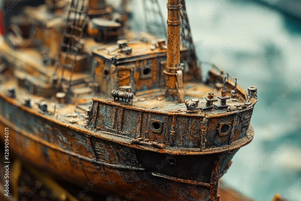 Poster a detailed view of a scale model of a ship, ideal for use in presentations or design projects