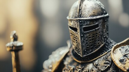 A detailed view of a knight's head and armor, perfect for use in medieval-themed designs or artwork