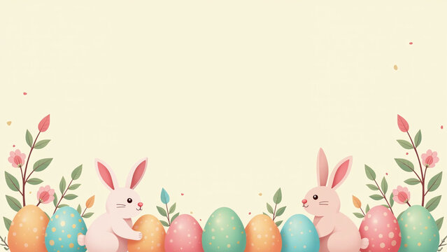 beige backdrop features colorful eggs bunnies twigs cheerful arrangement perfect custom easter greeting