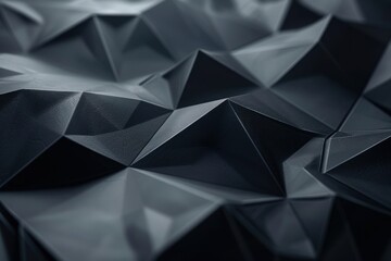 This black polygonal surface has deep facets and soft lighting, enhancing its modern, minimalist style