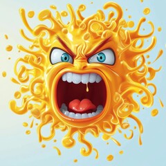 Obraz premium Angry yellow liquid character, screaming with furious expression. Splashes surround it, emphasizing its rage.