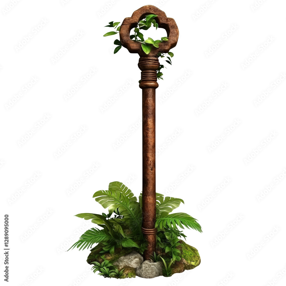 Poster plant with rusty metal handle on a textured surface showcasing nature and industrial elements isolat