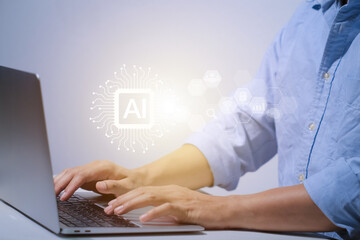 Human interact with AI artificial intelligence virtual assistant chatbot in concept of AI...