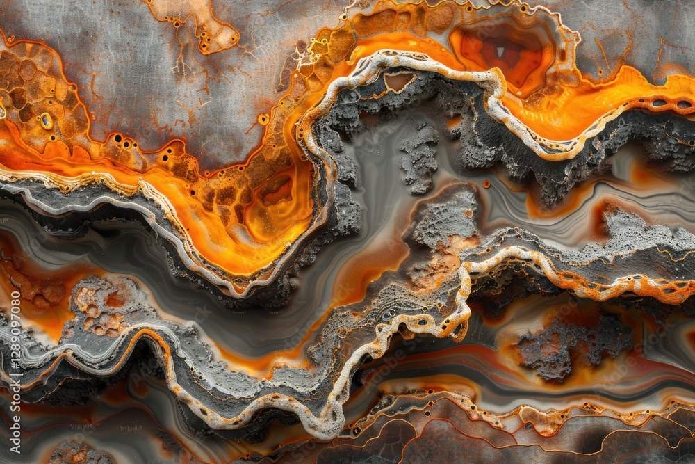 Poster heavily rusted metal surface showcases rugged texture and organic patterns illuminated by soft diffu