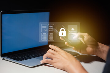 cybersecurity concept, user privacy security and encryption, secure internet access Future technology and cybernetics, screen padlock.