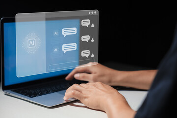 Human interact with AI artificial intelligence virtual assistant chatbot in concept of AI artificial intelligence prompt engineering, LLM AI deep learning to use generative AI for work support. FaaS