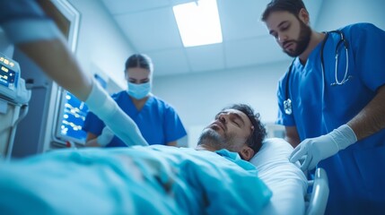 Hospital rush with a doctor evaluating a patient's neurological status after an accident. Featuring emergency neurological assessment and care