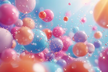 Floating colorful particles create a stunning festival atmosphere with a vibrant blend of soft, glowing orbs in midair