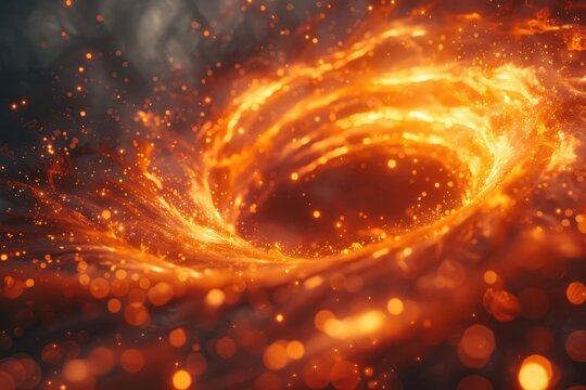 A chaotic vortex of swirling flames emits glowing sparks, creating a mesmerizing display of fire and energy