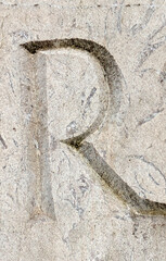 Written Wording in Distressed State Typography Found Ransom Letter R