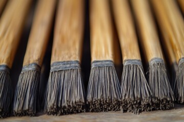 Fototapeta premium A collection of paintbrushes arranged on a table, ready for use