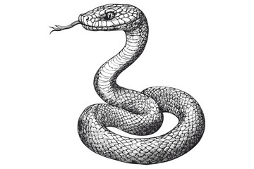 Hand-drawn snake artwork, vintage engraving style, black sketch effect, wildlife print, trendy reptile design, old-style illustration, nature-inspired art, classic wildlife decor.