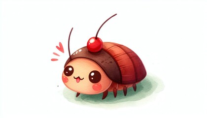 Minimalist watercolor illustration of Cute cartoon cockroach