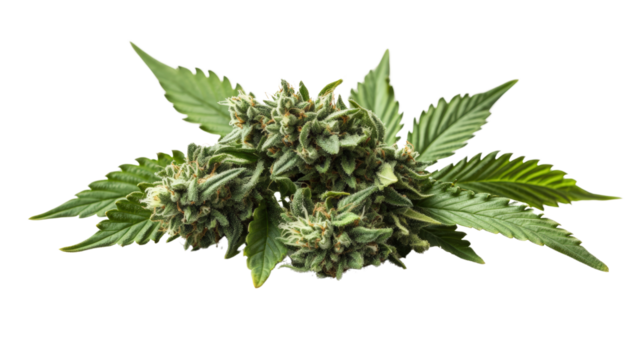 Cannabis buds arranged on a black background showcasing their texture and color detail isolated on transparent background..