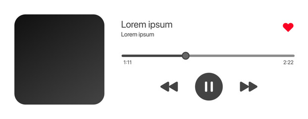 Music Player User Interface Vector. Play or pause button. Dark theme. Music or video play bar icon on white background. 