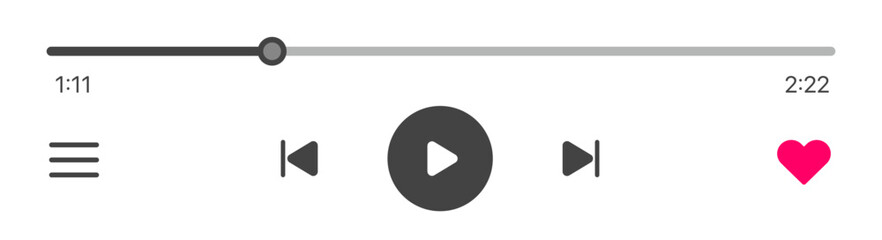 Music Player User Interface Vector. Play or pause button. Dark theme. Music or video play bar icon on white background.&nbsp;