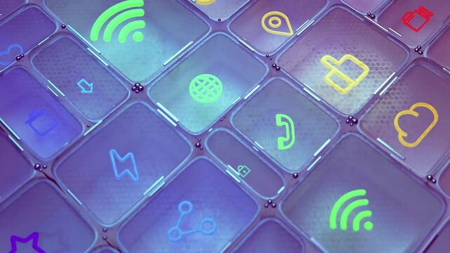 Tech in Motion Neon Icons and Digital Spaces
