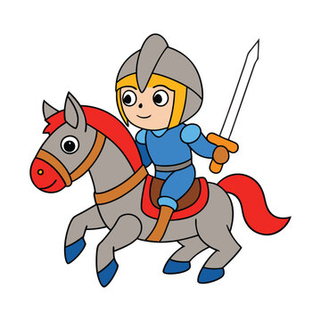 recommend clip art: A fun knight-on-horse jousting cartoon coloring page featuring a brave knight in armor, holding a lance, charging on a galloping horse toward a thrilling tournament duel!