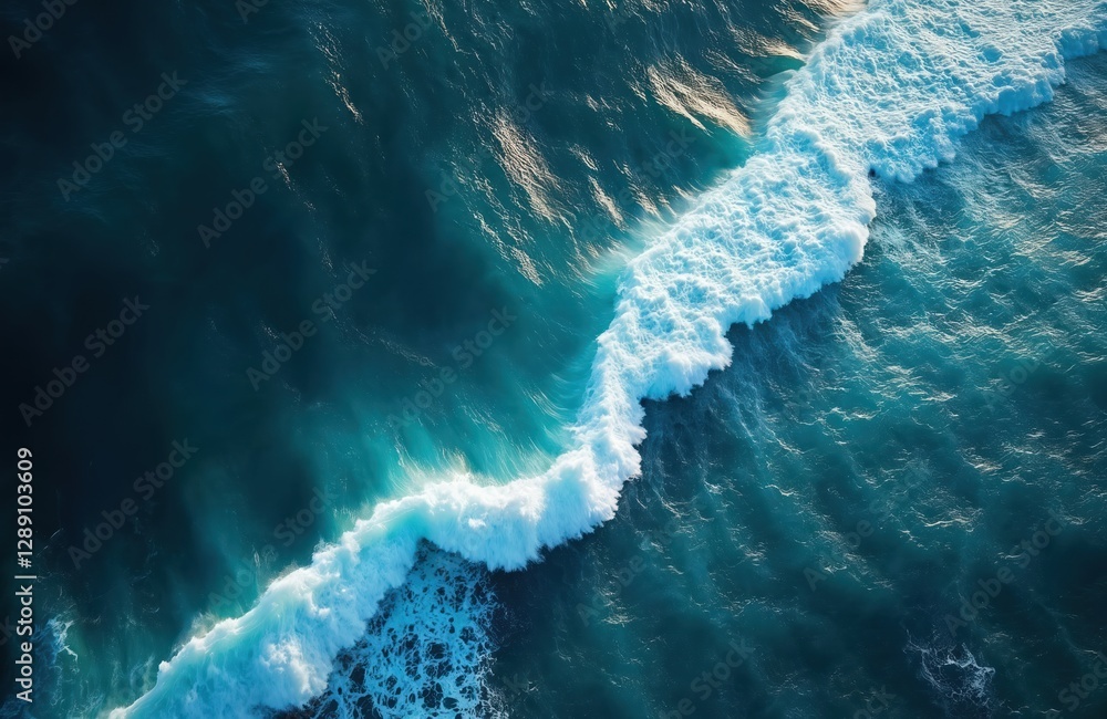 Poster abstract aerial view of deep blue ocean water surface with foam waves. whitecaps contrast dark sea. 