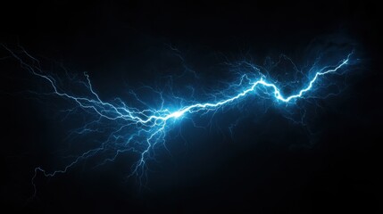 Vivid blue lightning bolts illuminating the dark sky, creating a scene of natural power and intensity.
