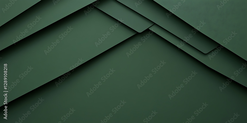 Poster abstract geometric composition with overlapping planes in muted green tones, creating a depth effect
