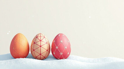 vibrant handmade eggs stand pure snowy background