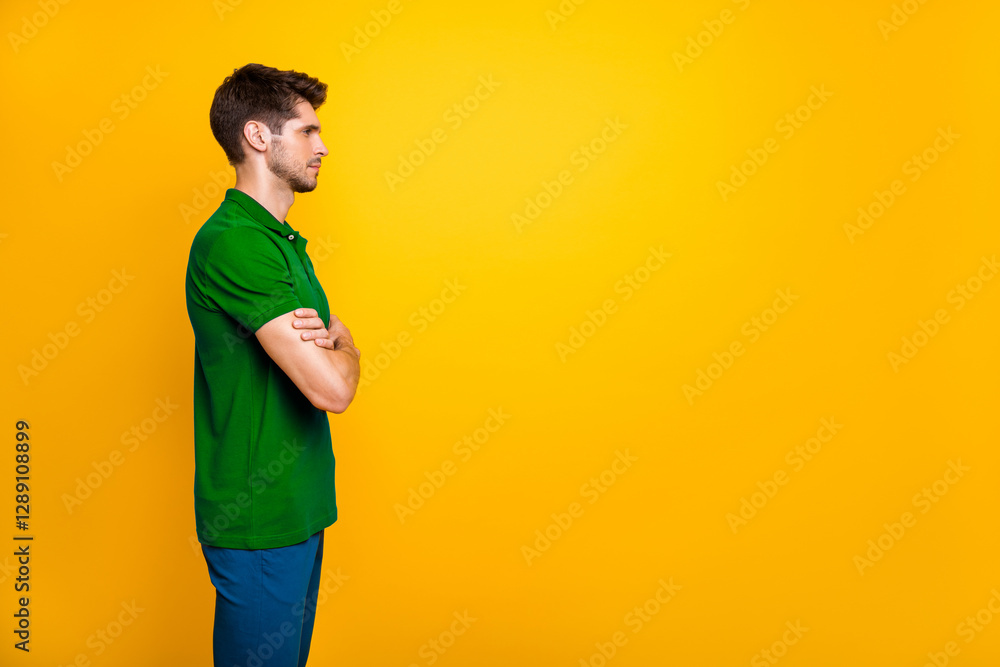 Aufkleber profile side view portrait of his he nice attractive serious calm content brown-haired guy folded ar