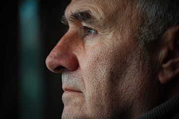 Obraz premium A close-up view of a person gazing out a window, possibly lost in thought