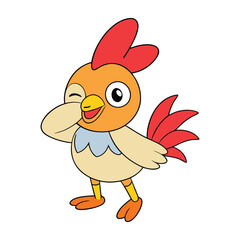 A cool cartoon rooster strikes a dabbing pose, one wing covering its face while the other points outward. With vibrant feathers and a playful attitude, it radiates confidence!