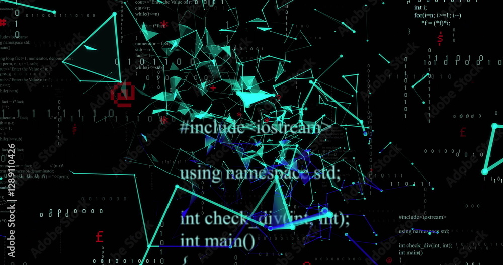 Poster image of 3d blue networks and data processing on black background