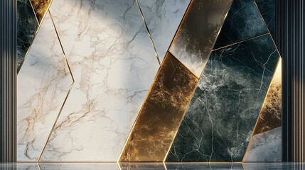 Large marble slab with geometric strains of gold in art deco style