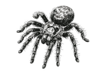 Vintage art, hand-drawn tarantula in antique style, black sketch effect, wildlife illustration, aquatic animal, rodent vector, print design, white background
