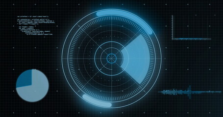 Image of scope scanning and digital data processing over black background