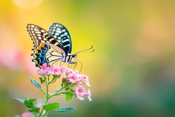 Obraz premium A butterfly perched on a bright pink flower