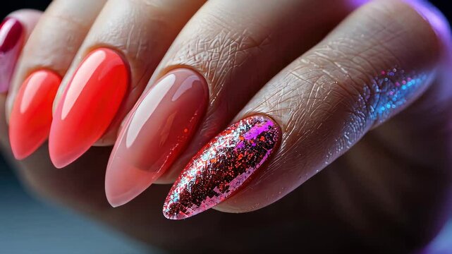 Female hands with beige nail design. Brown manicure with varnish