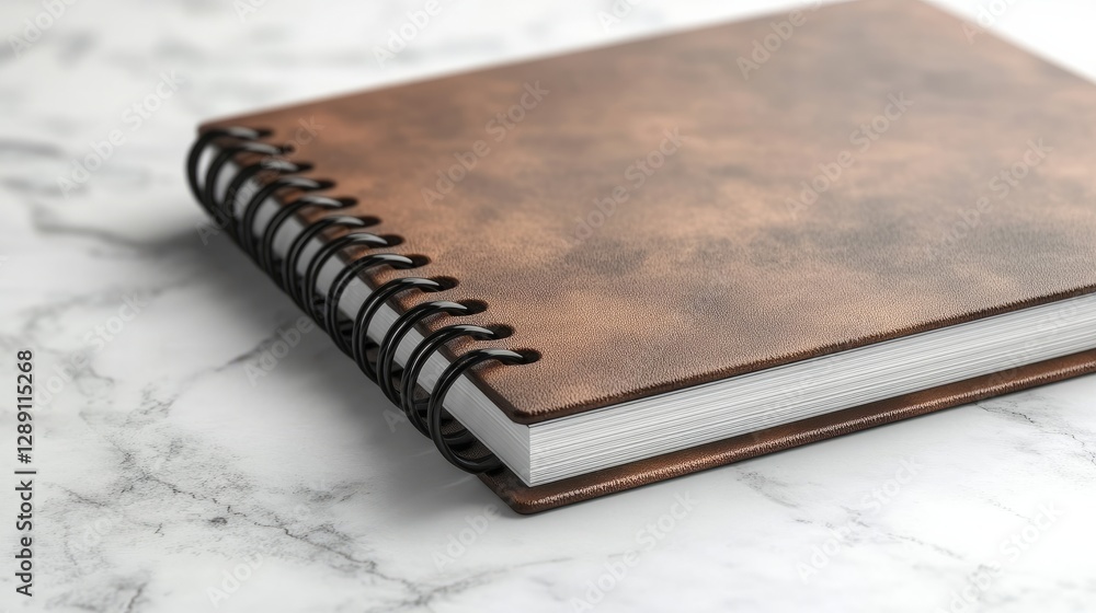 Poster modern kraft brown spiral-bound notebook with sharp edges on a clean white surface