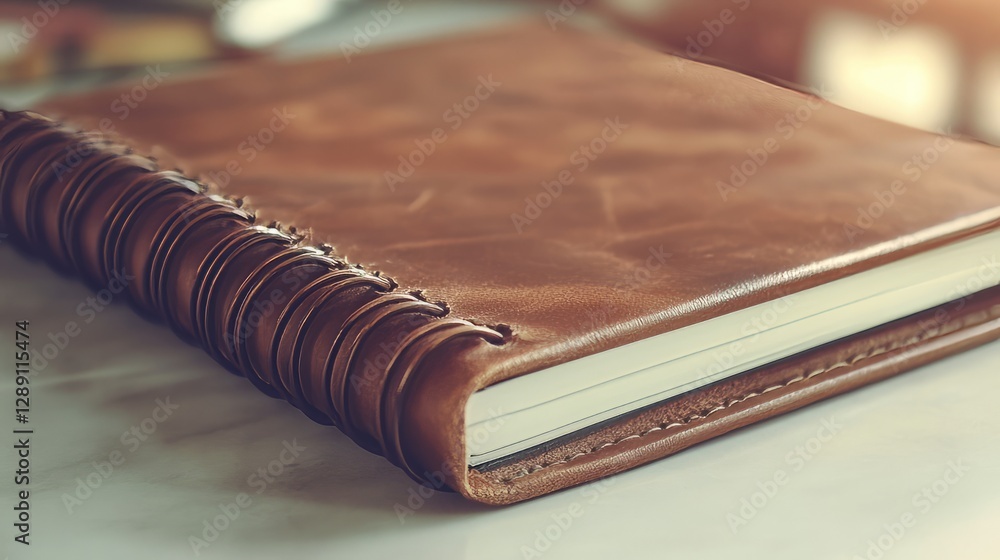 Poster modern kraft brown spiral-bound notebook with sharp edges on a clean white surface