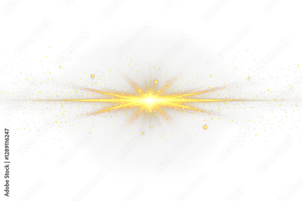 Poster golden light burst with sparkles on transparent .