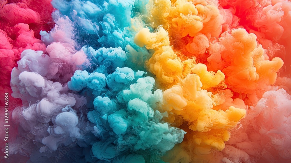 Poster vibrant abstract explosion of colorful ink clouds blending in liquid, creating a dynamic and artisti