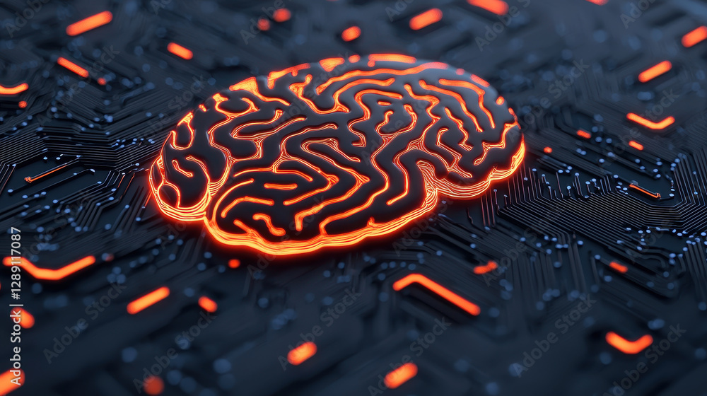 Aufkleber digital healthcare and network concept, digital brain design with glowing circuits on dark backgroun